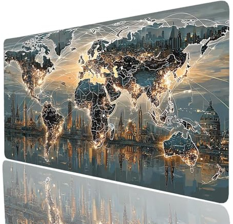 Tappetino Mouse Mappa del mondo Tappetino Mouse xxl 70x30x0.3cm, Mousepad Città Cucire i Bordi Migliorare la Precisione e la Velocità, Mousepad per Scrivania Gaming Tastiera Pc Portatile Model-5590