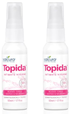 Salcura Topida Essential Oil Intimate Hygiene Spray Contains Safflower, Rosehip, Vitamin E. Perfect for Anyone Prone to Thrush, Vaginal Discomfort & Irritation & Soreness Value Bundle (2 x 50ml Pack)