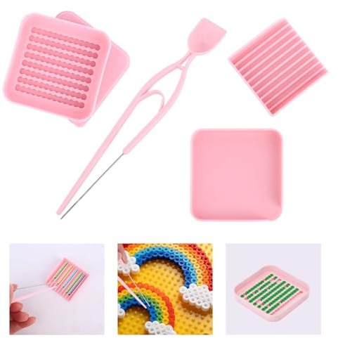5pcs 2.6mm/0.1in Fuse Bead Tools Set with Single Needle Tweezers Aligner Tray & Sorting Tray, Efficient Iron Bead Picking & Sorting Kit for DIY Crafts Art Enthusiasts