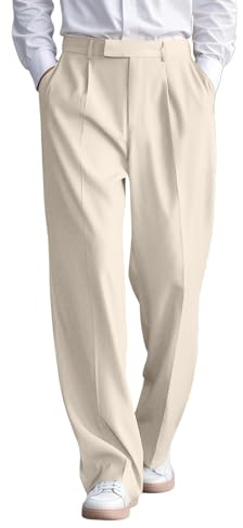 Générique Pantalon décontracté pour Hommes Confortable et sans Pinces Parfait pour Le Travail et Le Quotidien Tissu Stable et Coupe Polyvalente (Beige, L)