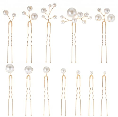 12Pcs Pearl Hair Accessories Copper Wire Gold Pearls for Hair Bridal