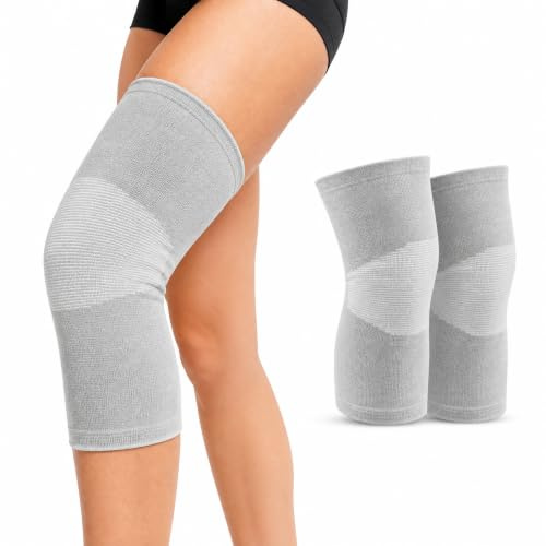 Sdhgerh 2 stycken bambu knäbandage för kvinnor män bambu kompressionsbandage artros knästöd bandage andas elastiska knäärmar för sport vardag (grå, M)