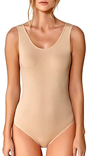 VEDATS Damen Body Träger Top Bodysuit Unterhemd Achselhemd (S, Hautfarben)