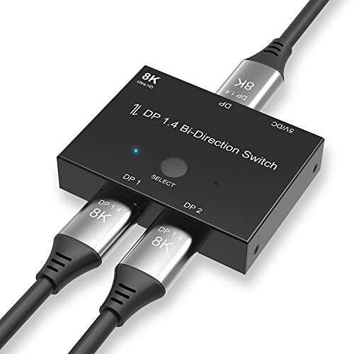 CableDeconn DisplayPort 8K DP 1.4 2In 1Out 1In 2Out Switch Bi-Direction 8K@30Hz 4K@120Hz Splitter Converter for Multiple Source and displays
