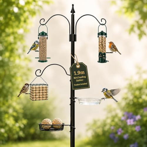 Traditional 3 Arm Bird Feeders Hanging Station Heavy Duty Complete Bird Feeding Station Decorative Wildlife Feeding Pole Perfect For Garden And Outdoor Wild Birds