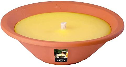 Spaas - Candela da giardino alla citronella, con fiamma reale in teglia di terracotta, ± 13 ore, colore: Giallo