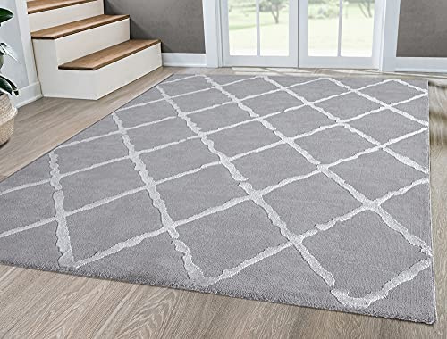 Mia's Teppiche Anna - Tappeto a Pelo Corto, 120 x 170 cm, Colore: Grigio Rombi