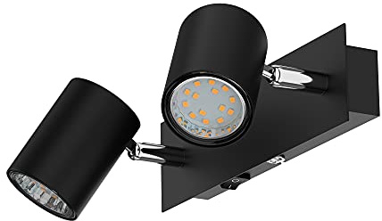 ledscom.de Spot mural WAIKA, à deux flammes, avec interrupteur, noir mat, incl. ampoules LED GU10 227lm blanc chaud chacune