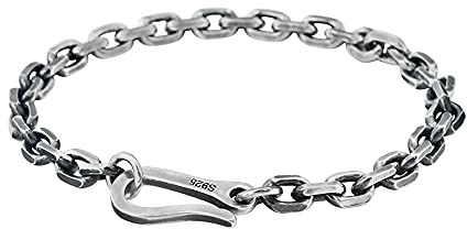 Pulsera de cadena de eslabones de ancla de plata de ley 925 negro para hombres y mujeres de 4mm 18cm