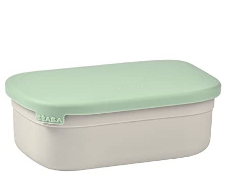 BÉABA, Lunch box Enfant, Boîte à dejeuner/Repas, Boite En Inox, Bento, Compartimenté, Séparateurs, Housse en Silicone, 760mL, Gris velours/Vert sauge