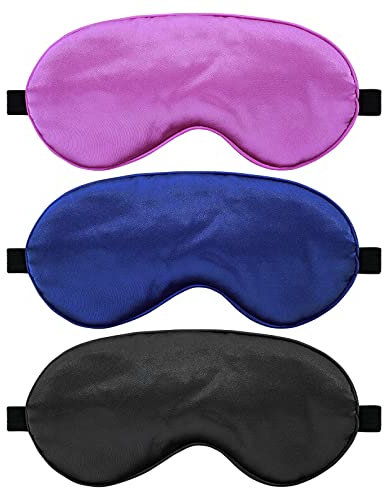 WLLHYF 3 Pack Silk Sleeping Mask per le donne e gli uomini Ragazze Regolabile Occhio di Protezione del Sonno Maschera Maschera Morbido Smooth Blocco Fuori Luce Traspirante Travel Sleeping Glasses