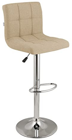 Baroni Home gepolsterter Barhocker oder Küchenhocker, verstellbar und drehbar um 360°, mit Rückenlehne und Fußstütze, Gestell aus verchromtem Stahl, Beige Stoff, 1 Stück