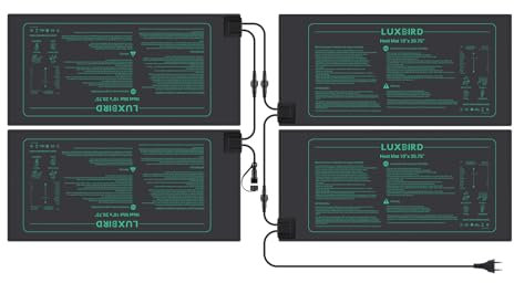 Luxbird Heizmatte Wärmematte für Sämling Germination, 4 Stück Heizmatten, Eins-zu-viele-Steuerung, Zimmergewächshaus Wärmematte, 21Watt, IP67 Wasserdicht, 52.7x25.4cm