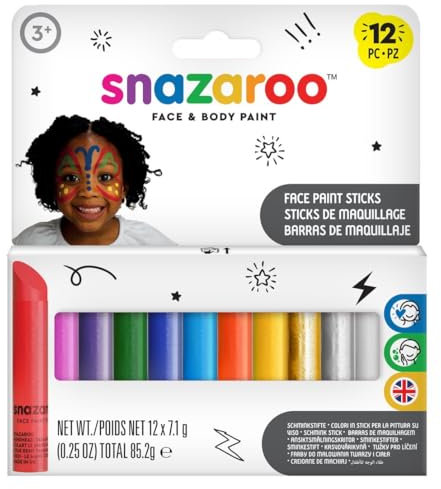 Snazaroo 1172193 Set trucco per bambini e adulti con 12 pennarelli a pennello, colori trucco base d'acqua per pelli sensibili - 12 pennarelli a pennello per creare effetti vivaci per bambini o adulti