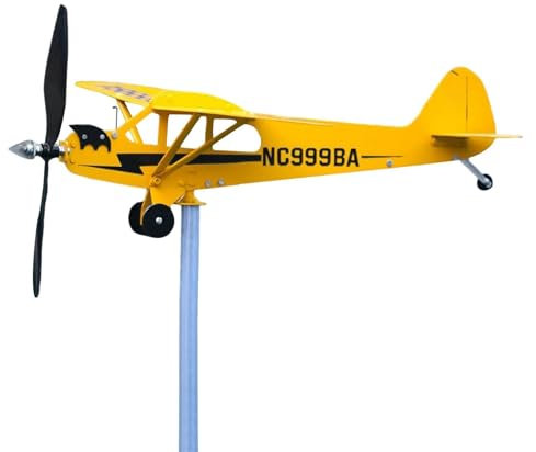 Piper J3 Flugzeug Wetterfahne, Upgrade Flugzeug Windspiel, Neues Flugzeug Wind Spinner Metall Wetterfahne Windmühle, Verschönern Sie Ihren Garten, I Tüpfelchen