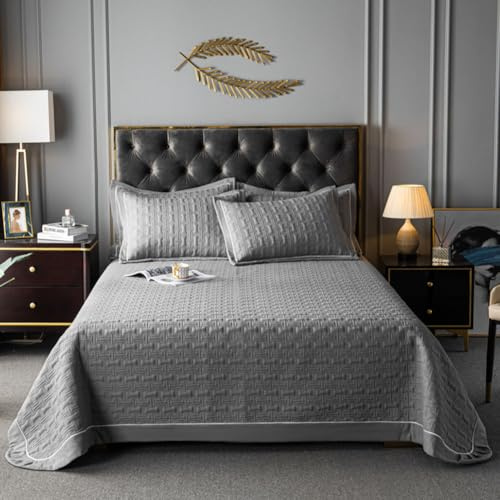 DMBAOD Dessus De Lit 2 Personnes Couverture Patchwork, Boutis Couvre-Lit Matelassé en Microfibre Jeté De Lit Multifonction Léger Couverture avec 2 Taies d'oreiller Gris 230x250cm