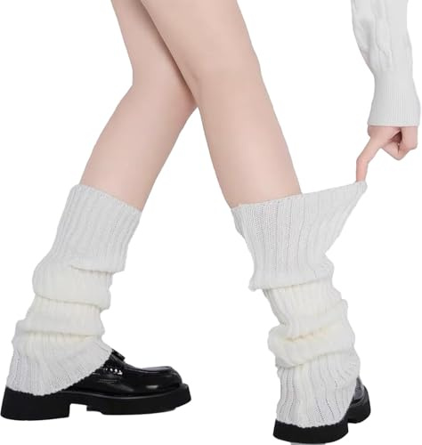 LLECDASEUI Kawaii benvärmare för flickor, utsvängda ärmar, gotisk virkning, lösa muddar, ankelstrumpor, 1 par vit, one size