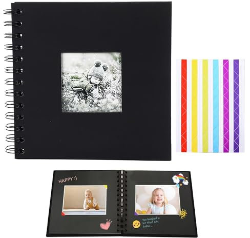 WOLMIK Fotoalbum zum Selbstgestalten, 165x165 mm Scrapbook 20 Blatt Schwarze Seiten Fotobuch zum Einkleben,DIY Geschenk Scrapbooking Set für Baby Familie Jahrestag Geburtstags Valentinstag Hochzeit