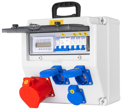 CHENGPI Distribuidor de Pared para Obras con Disyuntor, Schuko IP54 230V/16A y toma de corriente CEE IP44 400V/16A,Distribuidor de Consumo Eléctrico para Talleres y Fábricas
