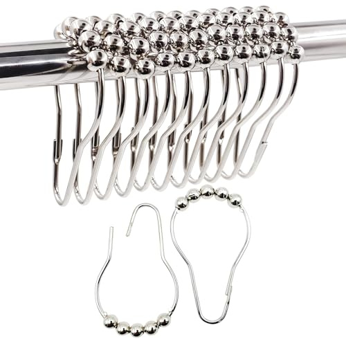 24 Pack Shower Curtain Hooks, Shower Curtain Rings with Hooks, Heavy Duty Curtain Hooks and Rings for Bathroom, Window, Bed Curtains, Easy to Install, A Must-have At Home