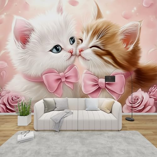 MMYAOKEN Papier Peint Panoramique Chat 250x175 cm - Décoration Murale Chaton Mignon Enfant - Tapisserie Murales Papier Peint Intissé pour Chambre Salon - Poster Tableaux Photo Muraux