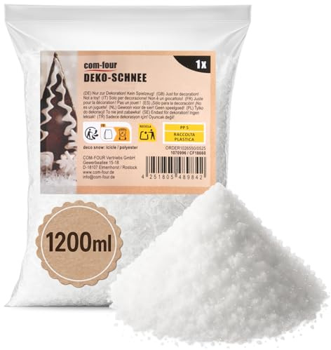 com-four® 1200 ml Nieve cristalina para Adornos y Manualidades – Copos Falsos para Ambiente navideño – Toque Invernal con Efecto Realista (1,2 litros - Nieve cristalina)