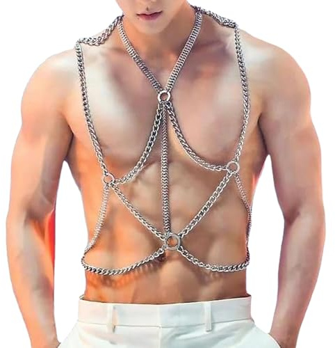 Punk Body Chain Chest Harness Men Metal Chain Punk Gothic Carnival Clubwear Clothing Accessories Belt Leather