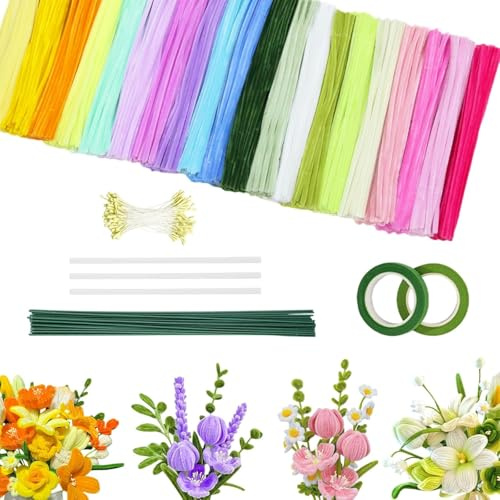 500 Stück Pfeifenreiniger Blumen Set, 20 Farben Pfeifenputzer zum basteln