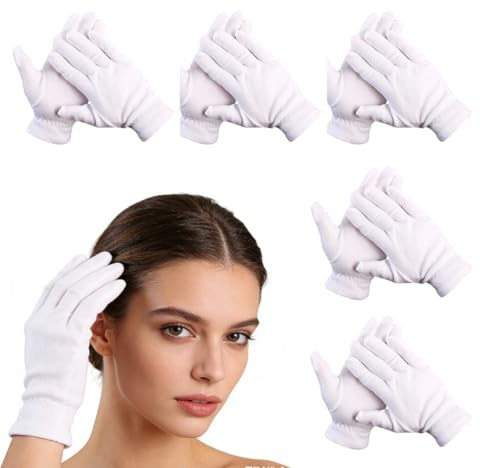 5 Pares Guantes Hidratantes, Guantes Blancos de Algodón, para Manos Secas, Eczema, Belleza, Piel Sensible e Irritada