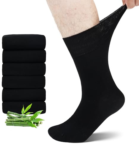 LOFIR Calcetines Diabéticos para Hombre y Mujer: Bambú Sin Costuras Confort para Piernas y Pies Hinchados - Sin Elástico y Anchos para Ancianos y Embarazadas 6 Pares Talla 43-46 Negro