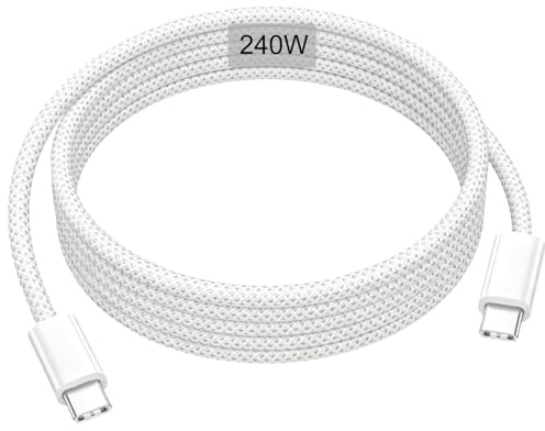 240W USB-C-Laddningskabel 2M,USB-C till USB-C-kabel Snabbladdningskabel | Typ C Kabel Fast Charging Cable iPhone-laddningskabel för iPhone 17, 16, 15 Pro Max, iPad Pro, Galaxy, MacBook Pro,Vit