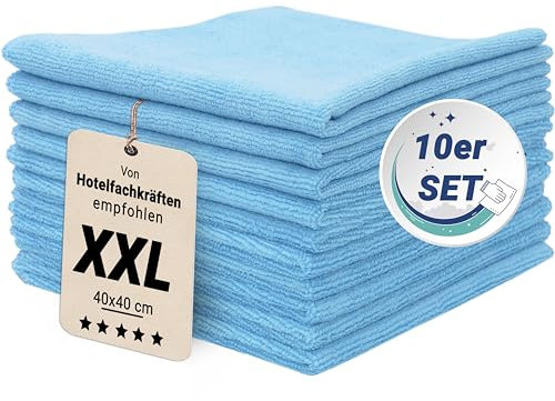 ZOLLNER Lot de 10 Chiffons en Microfibre pour Faire Briller sans Laisser de Traces - sans Peluches et très absorbants pour Le Nettoyage - lavables jusqu'à 60°C - 40x40cm en Bleu - qualité hôtelière
