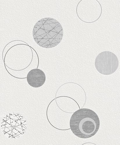 Rasch Tapeten 475906 - Vliestapete mit Kreisen in Weiß und Grau aus der Kollektion Das Beste - 10,05 m x 0,53 m (LxB)