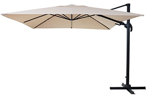 Mendler Gastronomie-Ampelschirm HWC-A96, 3x3m (Ø4,24m) schwenkbar, Polyester Alu/Stahl 23kg drehbar - creme