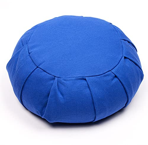 Myga RY1157 Zafu - Cojín de meditación de yoga con funda lavable, almohada de piso con relleno natural de trigo sarraceno - Diseño de algodón redondo suave - Azul