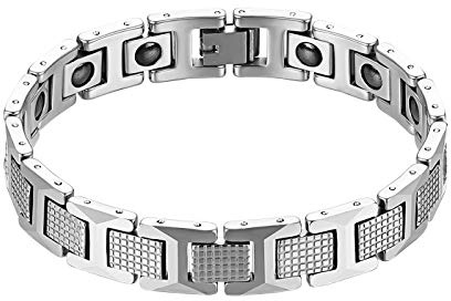 JewelryWe Smycken magnetarmband män magnetterapi rostfritt stål stor tung bred länk armband hälsa armband för män fars dag gåva, 8 2 inch, Volframkarbid