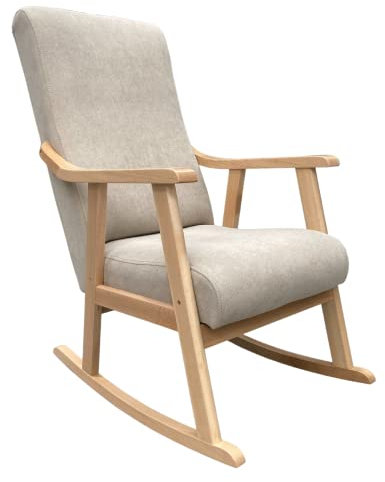ECO SILLA Y DESCANSO Mecedora Mod. Torino. Sillon, balancin, Mecedora Especial Lactancia, Antimanchas, Madera Haya Maciza. Fabricado en España. (Beige/Natural)