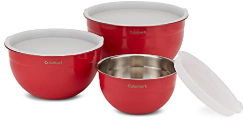 Cuisinart CTG-00-SMB Stainless Steel Mixing Bowls with Lids, Set of 3, Red