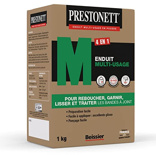 Enduit Lissage et Rebouchage 4 en 1 PRESTONETT M Multi-Usage en Poudre en Boîte 1 KG pour Intérieur