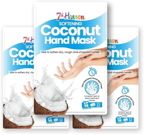 7th Heaven Coconut Hand Masks (Pack of 3) - Hand Mask Gloves to Freshen and Rehydrate Chapped, Rough and Dry Hands, Vegan Skincare - Genuine 7th Heaven Skincare