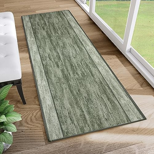 TAPISO Anti Rutsch Teppich Läufer rutschfest Brücke Meterware Modern Grün Meliert Streifen Design Flur Küche Wohnzimmer Diele 80 x 200 cm