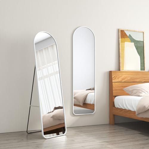 EMKE 140x40cm Ganzkörperspiegel mit Weißem Metallrahmen, Standspiegel für Schlafzimmer, Wohnzimmer, Flur und Garderobe