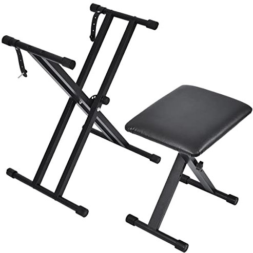 tipatyard Keyboard-Ständer und Bank-Set, Doppel-X-Tastaturständer, verstellbar und tragbar, digitaler Klavierständer mit Verriegelungsriemen