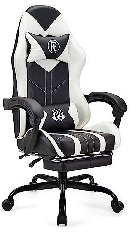 play haha. Gaming Stuhl Bürostuhl Drehstuhl Computerstuhl Arbeitsstuhl Schreibtischstuhl Ergonomischer Stuhl Rennstuhl Lederstuhl PC Gaming Stuhl (Weiß,mit Fußstütze)
