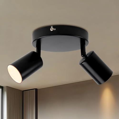 da LIGHT Taklampa med 2 spotlights, svängbar väggspotlight, 15 cm, taklampa svart GU10 (utan glödlampa), modern projektorlampa 230 V, för vardagsrum, sovrum, kök
