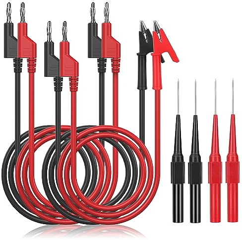 YAMXIN 8 Stück Multimeter Messleitungen Set mit 4mm Bananenstecker Krokodilklemmen Testsonde, Doppelstecker, Rot und