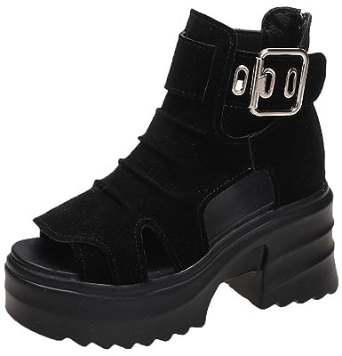 Nuovi Sandali di Moda per Le Donne Sandali con Tacco Alto Sandali Sexy con Tacco Grosso E Fondo Spesso Confortevole Traspirante all'Interno Fuori Stivali da Donna Cool (Color : Black, Size : 38)