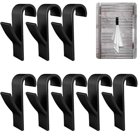 NOLACE Ganci per Termoarredo Bagno 8 Pezzi Gancio per Termosifoni Accappatoio Nero Porta Asciugamani Bagno Appendi Amo singolo per Scaldasalviette,per Accappatoio, Vestiti e Asciugamani