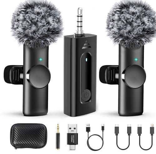 SPORTKEE Dual Wireless Lavalier Microphone for Camera/iPhone/Android Phone/Laptop/Computer, Professional Plug-Play Lapel Microphone for Video Recording, Interview, Vlogging