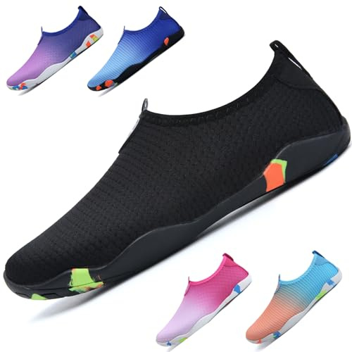 WateLves Beach Swimming Water Shoes Men Women Swim Aqua Barefoot Yoga Surf Shoes Quick Drying Lightweight Unisex (Black 9.5)